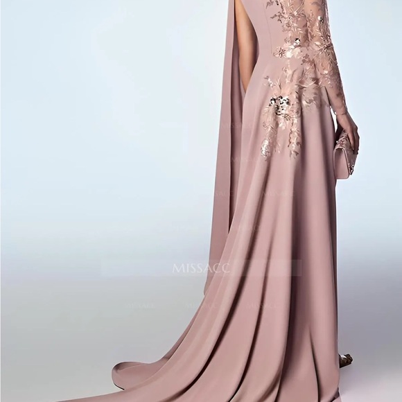 Mauve One-Shoulder Embroidered Evening Dress - Picture 3 of 12